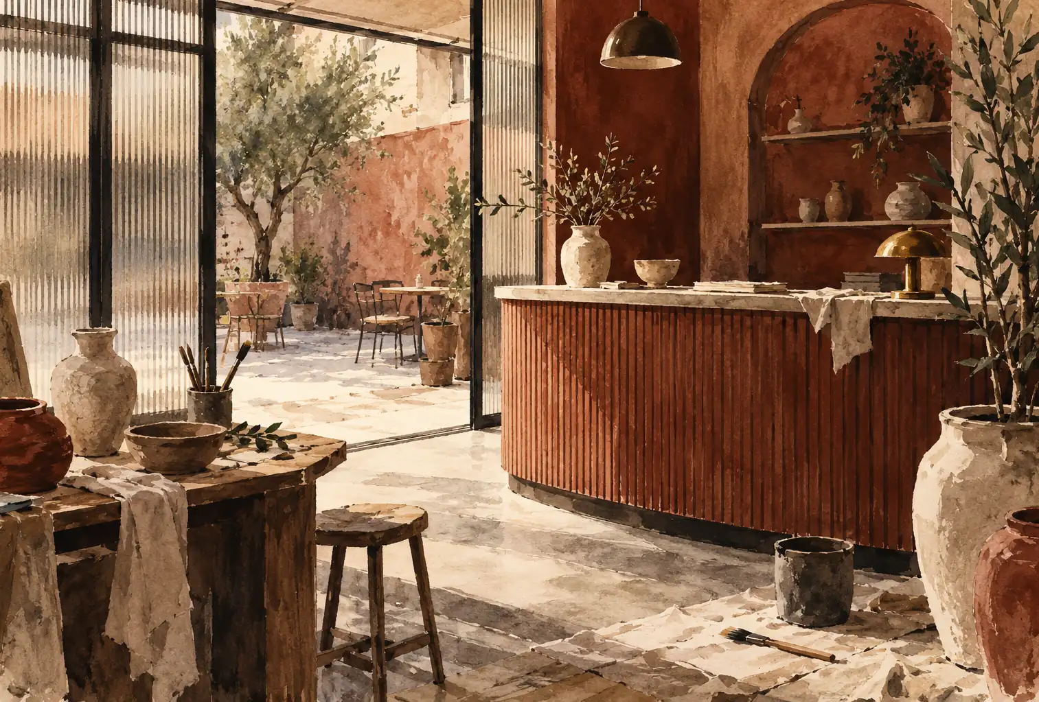 Illustration of hospitality businesses and their working space